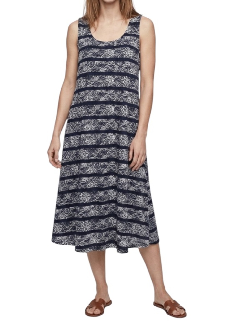 Sleeveless Dress Coverup navy & white